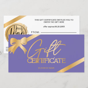 Carte Chic ruban de feuille d'or violet logo cadeau cert