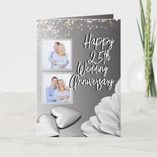 Carte Chic Silver 3 Photos 25e anniversaire de Mariage (Devant)