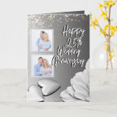 Carte Chic Silver 3 Photos 25e anniversaire de Mariage (Fleur jaune)