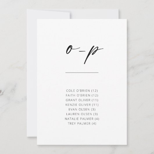 Carte Chic Simple Moderne Script Alphabétique Siège O-P (Devant)