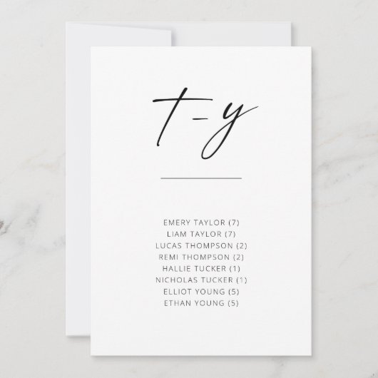 Carte Chic Simple Moderne Script Alphabétique Siège T-Y (Devant)