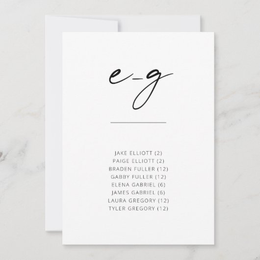 Carte Chic Simple Moderne Script Siège Alphabétique E-G (Devant)