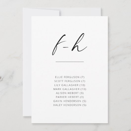 Carte Chic Simple Moderne Script Siège Alphabétique F-H (Devant)