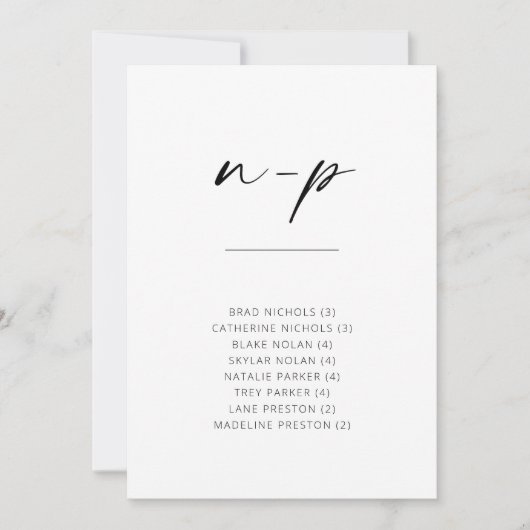 Carte Chic Simple Moderne Script Siège Alphabétique N-P (Devant)