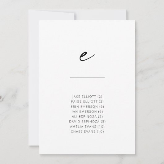 Carte Chic + Simple Script Moderne Siège Alphabétique E (Devant)