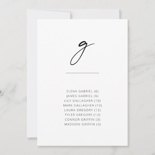 Carte Chic + Simple Script Moderne Siège Alphabétique G (Devant)