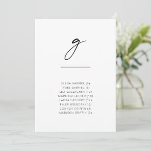 Carte Chic + Simple Script Moderne Siège Alphabétique G