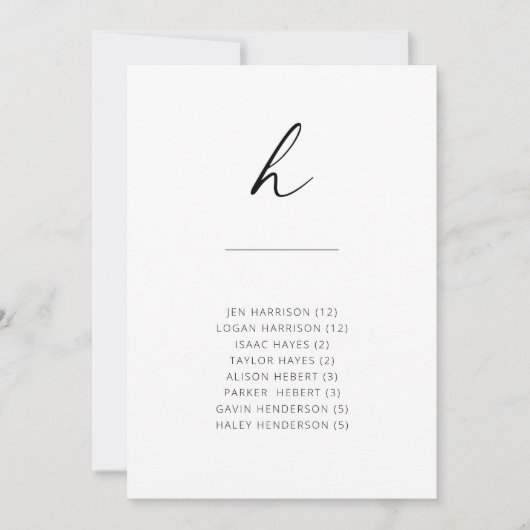 Carte Chic + Simple Script Moderne Siège Alphabétique H (Devant)