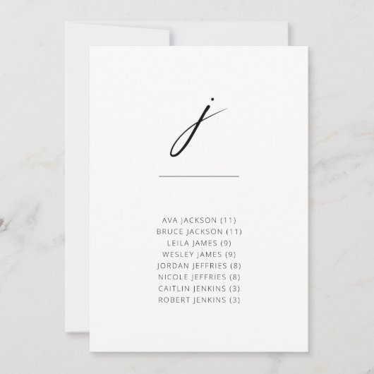 Carte Chic + Simple Script Moderne Siège Alphabétique J (Devant)