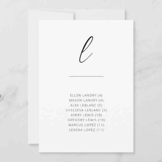 Carte Chic + Simple Script Moderne Siège Alphabétique L (Devant)