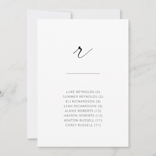 Carte Chic + Simple Script Moderne Siège Alphabétique R (Devant)
