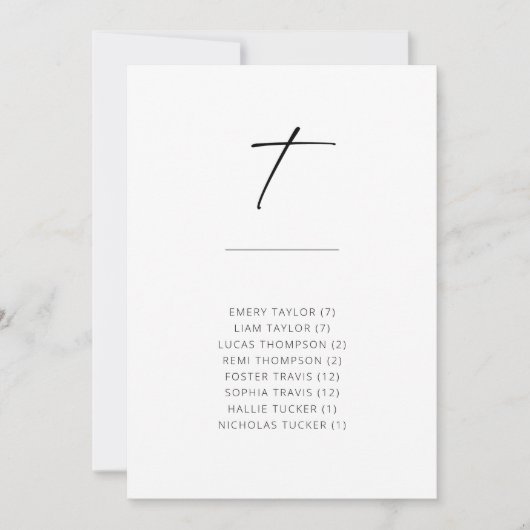 Carte Chic + Simple Script Moderne Siège Alphabétique T (Devant)