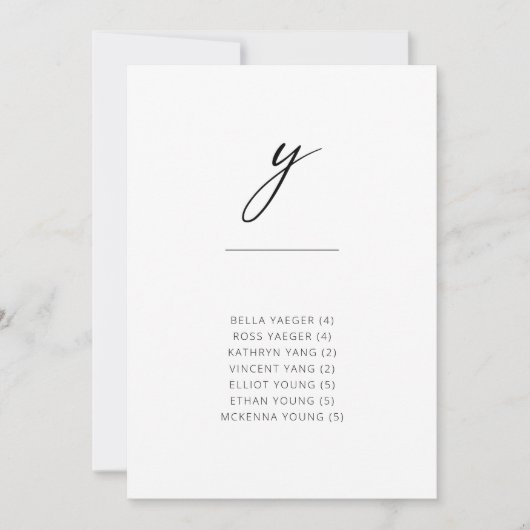 Carte Chic + Simple Script Moderne Siège Alphabétique Y (Devant)