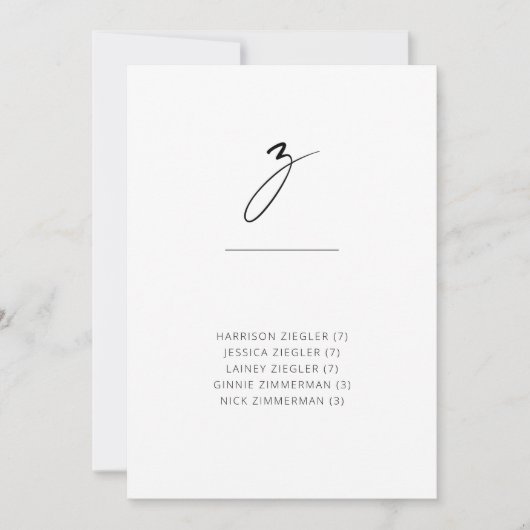 Carte Chic + Simple Script Moderne Siège Alphabétique Z (Devant)