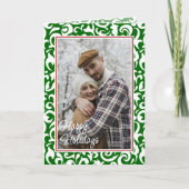 Carte Chic Vert foncé blanc Damas Floral Art Motif (Devant)