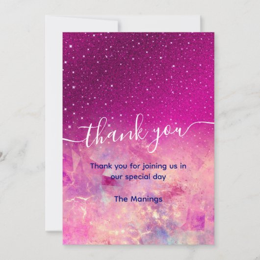 Carte Chic whimsical rose ombre parties scintillant merc (Devant)