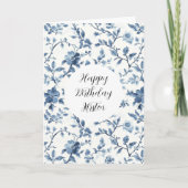 Carte Chic White Blue Floral Birthday (Devant)