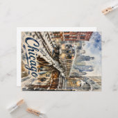 Carte Chicago El Train in the Winter Snow (Devant/Arrière en situation)