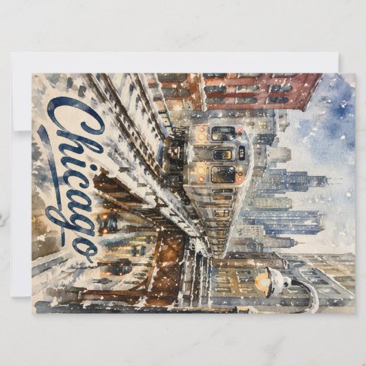 Carte Chicago El Train in the Winter Snow (Devant)