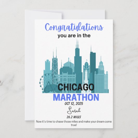 Carte Chicago Marathon 2025 Acceptance Runner Cadeau (Devant)