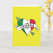 Carte Chicana Coeur de tatouage avec drapeau mexicain (Fleur jaune)