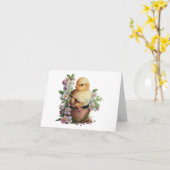 Carte Chick en pot d'aquarelle avec Fleurs BLANC (Fleur jaune)
