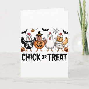 Carte Chick Or Treat Sorcière Halloween Poulet Effrayant