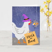 Carte Chick ou traiter Halloween drôle avec l'araignée d (Fleur jaune)