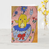 Carte Chick Pâques mignonne (Fleur jaune)