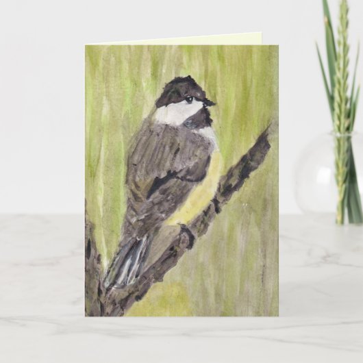 Carte Chickadee Bird - peinture acrylique. (Devant)
