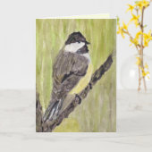 Carte Chickadee Bird - peinture acrylique. (Fleur jaune)