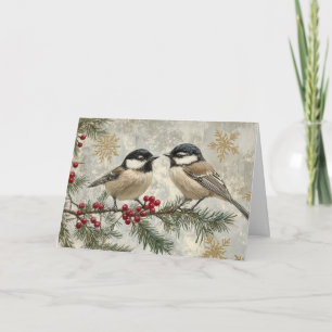 Carte Chickadee neigeux sur la branche À feuillage persi