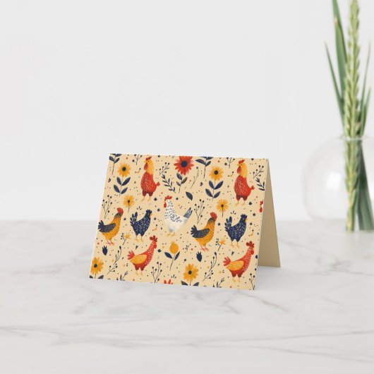 Carte Chicken Art Pattern Inside Template Text (Devant)