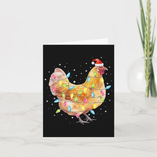 Carte Chicken Christmas Lights Santa Hat Chicken Farm An (Devant)