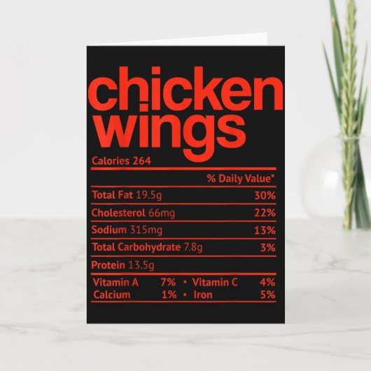 Carte Chicken Wings Nutrition Fact Funny Thanksgiving Ch (Devant)
