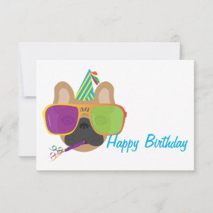 Carte Chien à bulles français avec casquette de fête et 