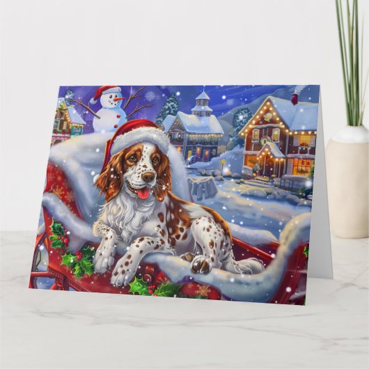 Carte Chien à couture anglais en neige dorée Noël (Devant)