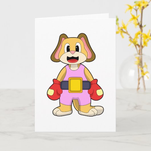 Carte Chien à la boxe avec des gants de boxe (Fleur jaune)