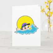Carte Chien à la natation avec lunettes de natation (Fleur jaune)