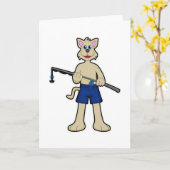 Carte Chien à la pêche avec une canne à pêche et poisson (Fleur jaune)