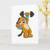 Carte Chien à l'entraînement en force avec haltère (Fleur jaune)