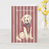 Carte Chien à rayures rouges de Noël   (Fleur jaune)