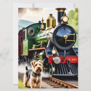 Carte Chien accueillant un train à vapeur