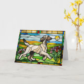 Carte Chien Afghan doux Verre teinté (Fleur jaune)