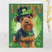 Carte Chien Airedale fête de la Saint-Patrick (Fleur jaune)