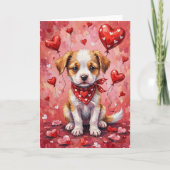 Carte Chien Akbash de la Saint-Valentin assis avec des c (Devant)
