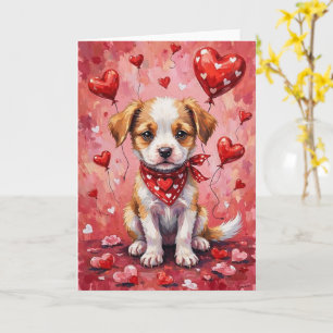 Carte Chien Akbash de la Saint-Valentin assis avec des c