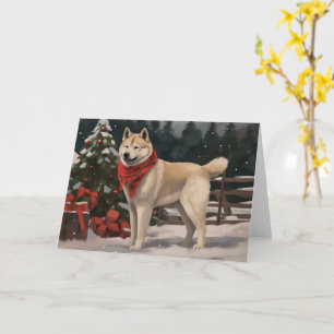 Carte Chien Akita dans la neige de Noël