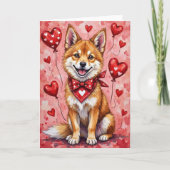 Carte Chien Akita de la Saint-Valentin avec coeurs rouge (Devant)