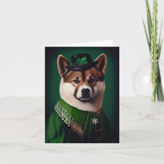 Carte chien akita en tenue de la Saint-Patrick (Devant)